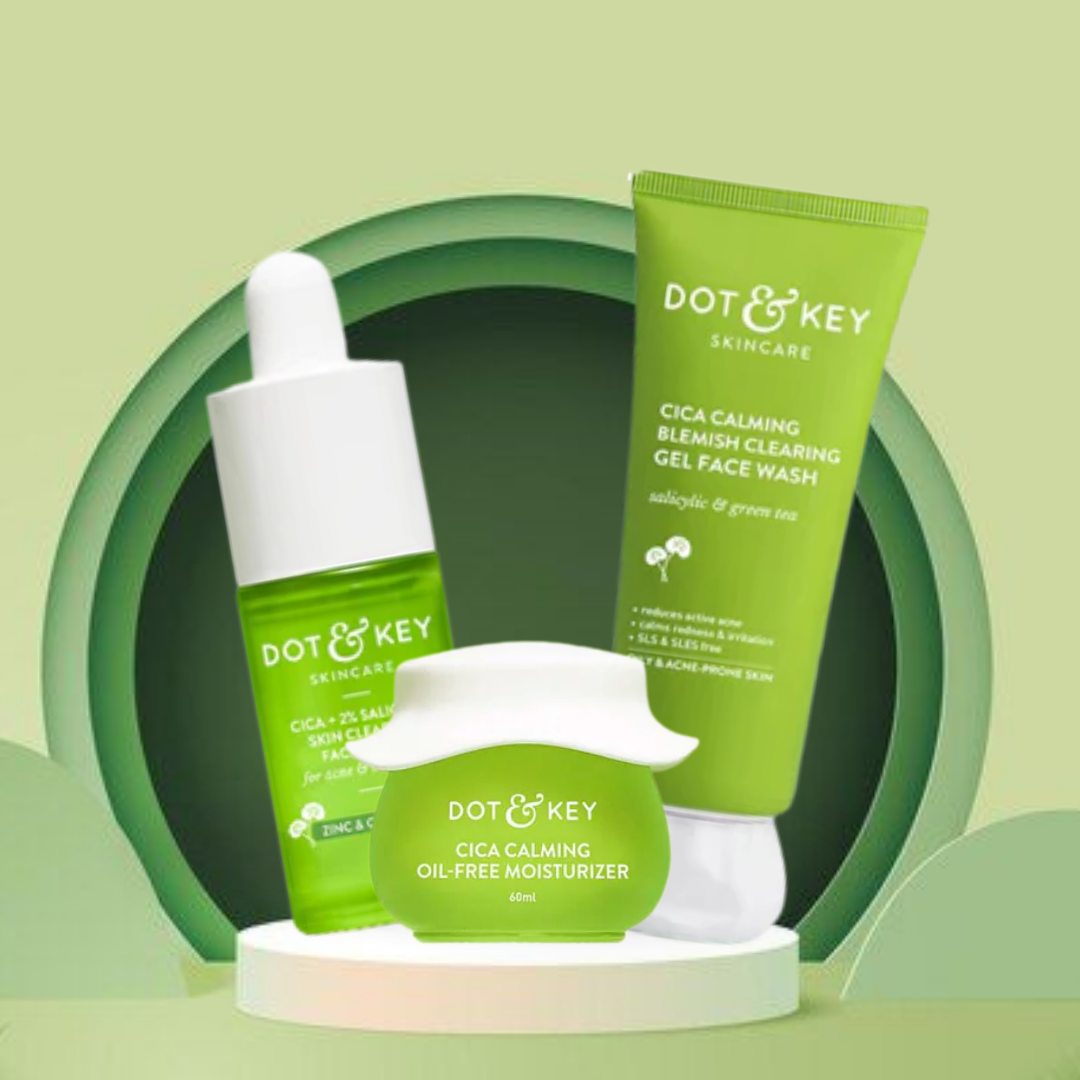 Dot & Key Cica Calming Skincare Combo – Face Wash + Serum + Oil-Free Moisturizer (3 pcs)
