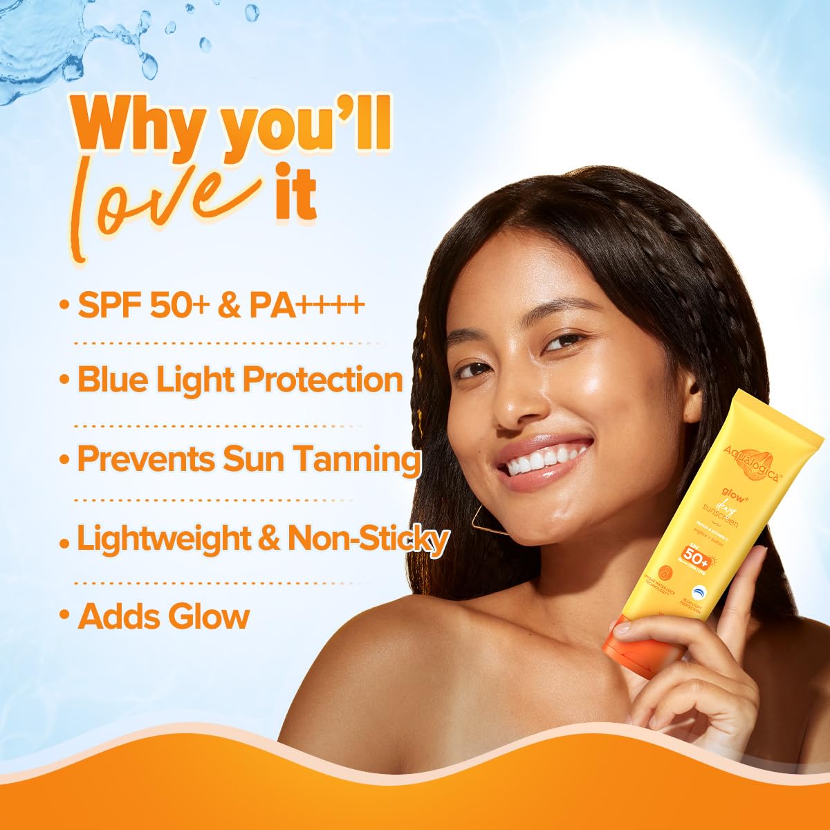 Aqualogica Glow+ Dewy Lightweigh Sunscreen Gel SPF 50+ PA++++ with Papaya & Vitamin C [125gm]