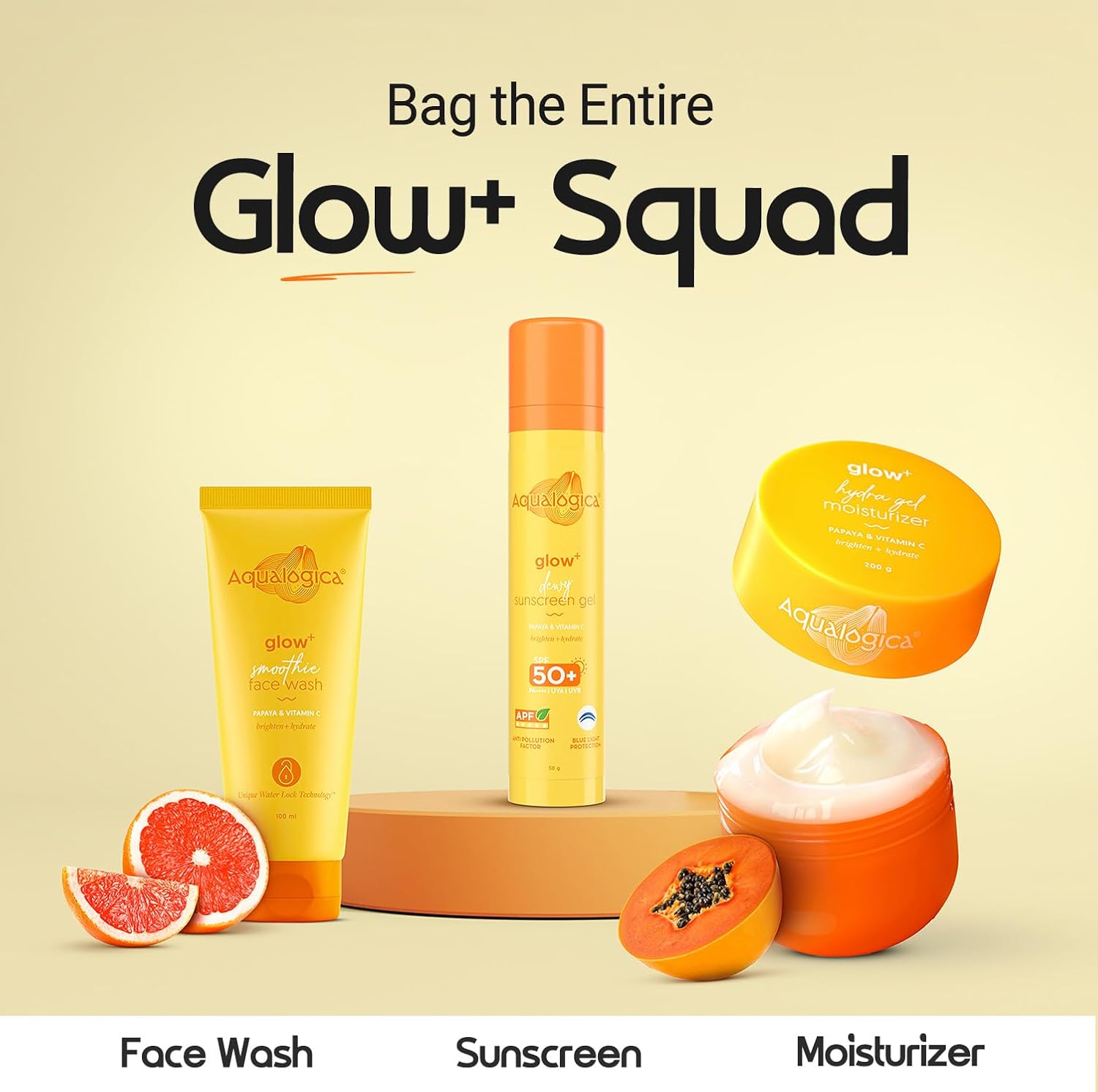 Aqualogica Glow+ Dewy Lightweigh Sunscreen Gel SPF 50+ PA++++ with Papaya & Vitamin C [50g]
