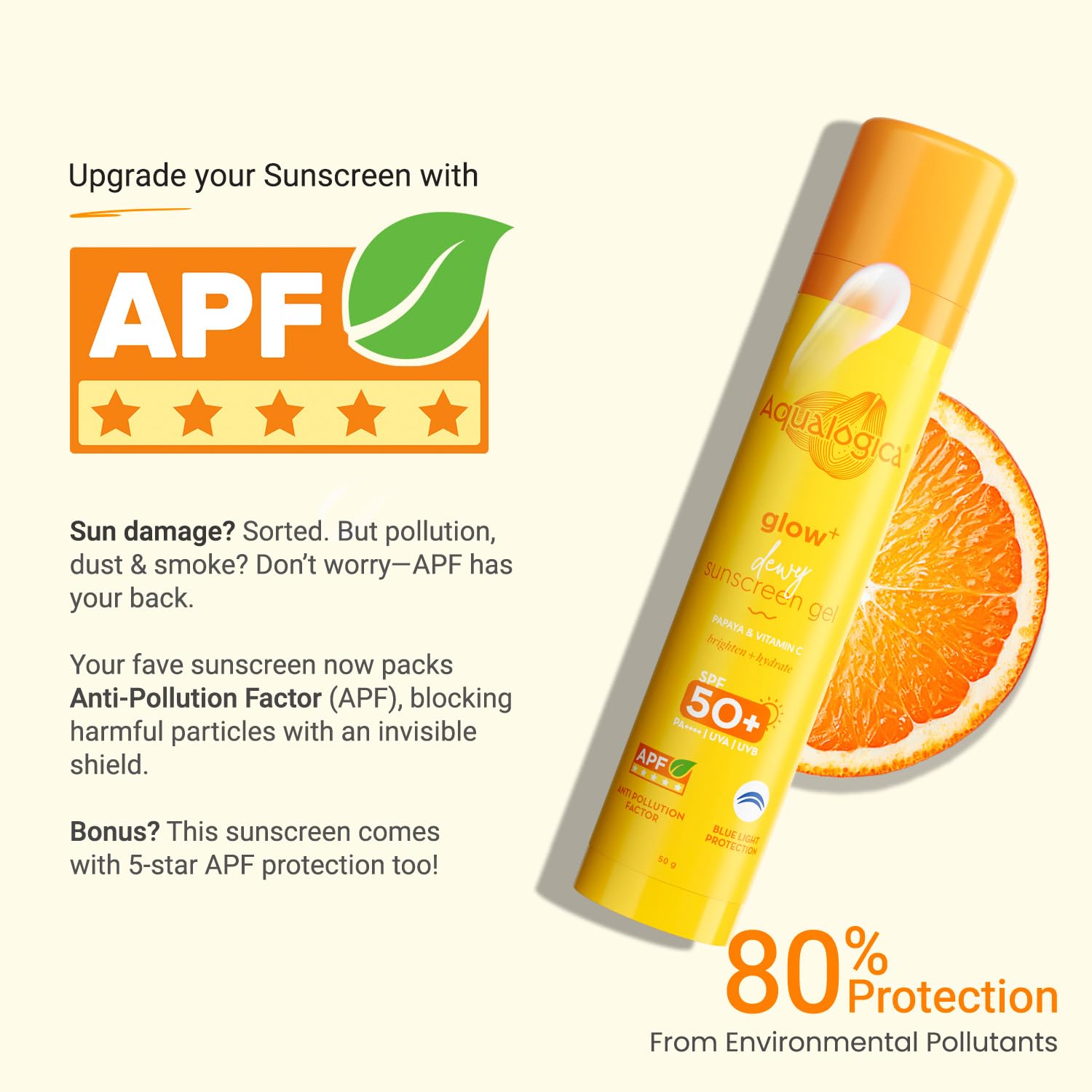 Aqualogica Glow+ Dewy Lightweigh Sunscreen Gel SPF 50+ PA++++ with Papaya & Vitamin C [50g]