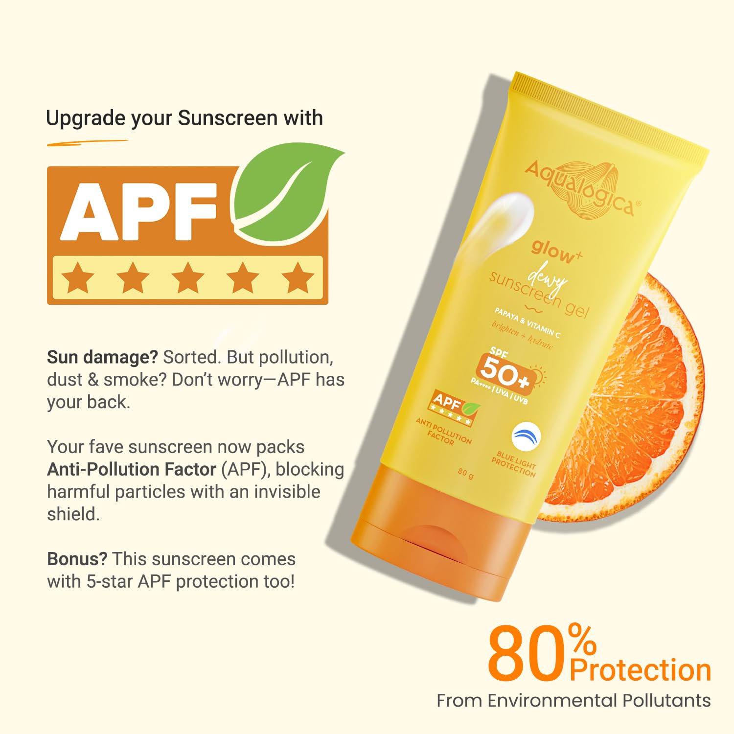 Aqualogica Glow+ Dewy Lightweigh Sunscreen Gel SPF 50+ PA++++ with Papaya & Vitamin C [80g]