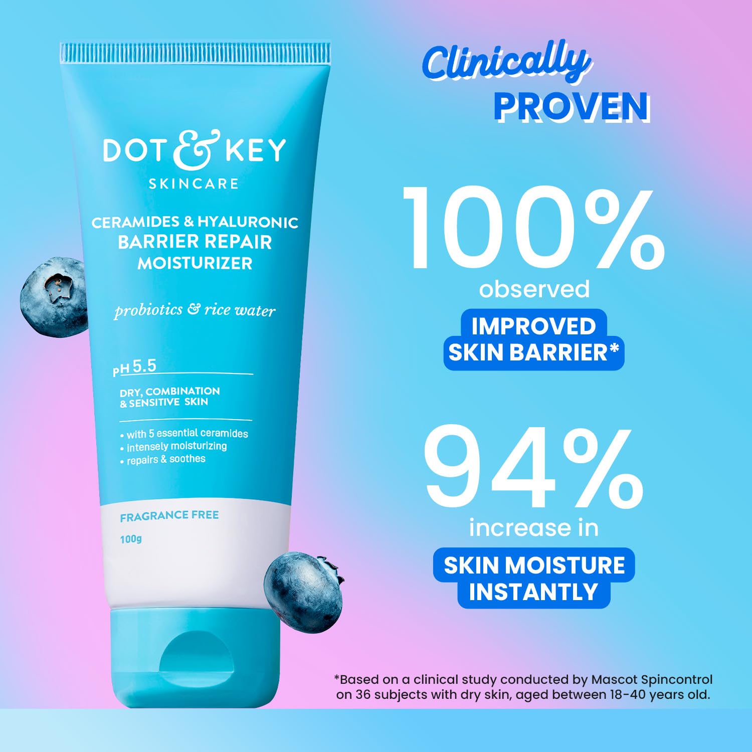 Dot & Key Hyaluronic + Ceramide Barrier Repair Hydrating Face Moisturizer Cream PH 5.5 Normal To Dry Skin [100 g]