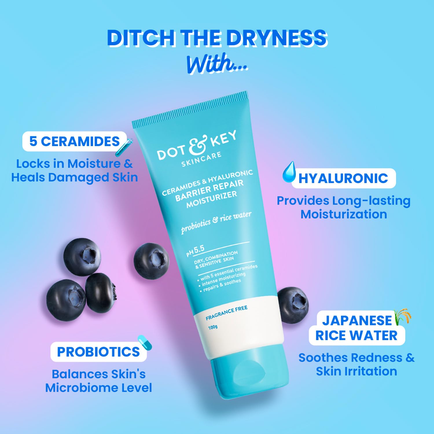 Dot & Key Hyaluronic + Ceramide Barrier Repair Hydrating Face Moisturizer Cream PH 5.5 Normal To Dry Skin [175 g]