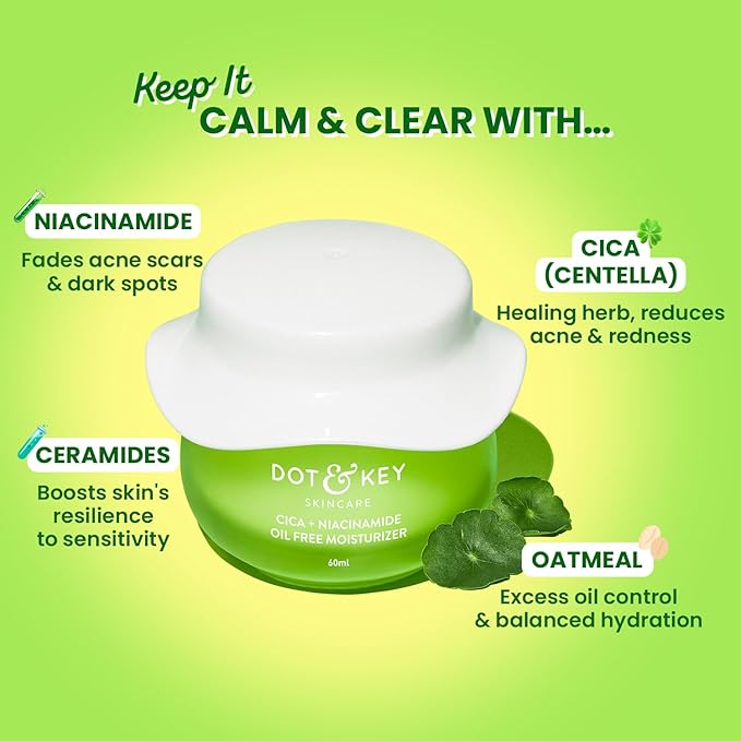 Dot & Key Cica Niacinamide & Ceramides Oil-Free Face Moisturizer For Acne Prone & Oily Skin [60ml]