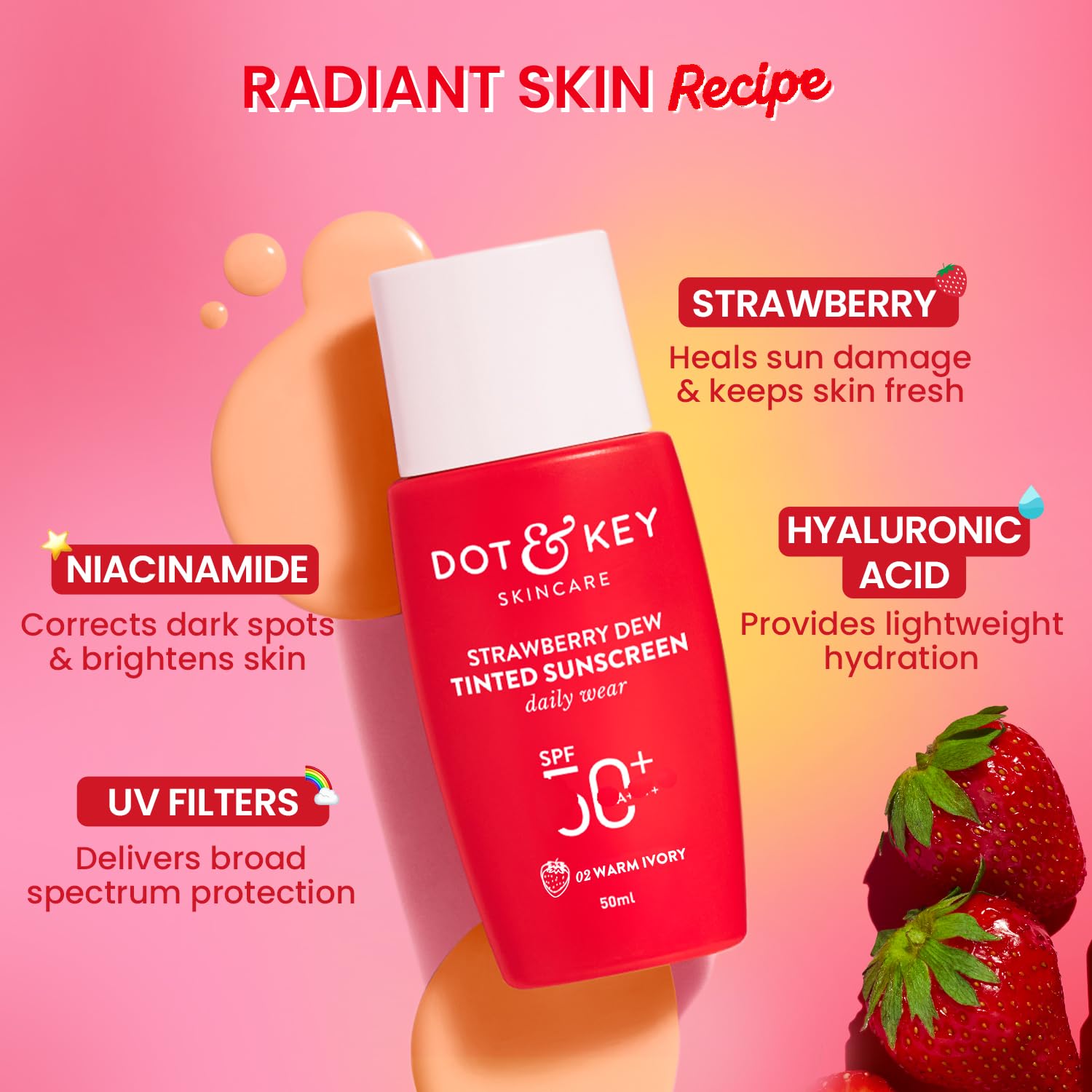 Dot & Key Strawberry Dew Tinted Sunscreen SPF 50+ | PA++++ | 50g