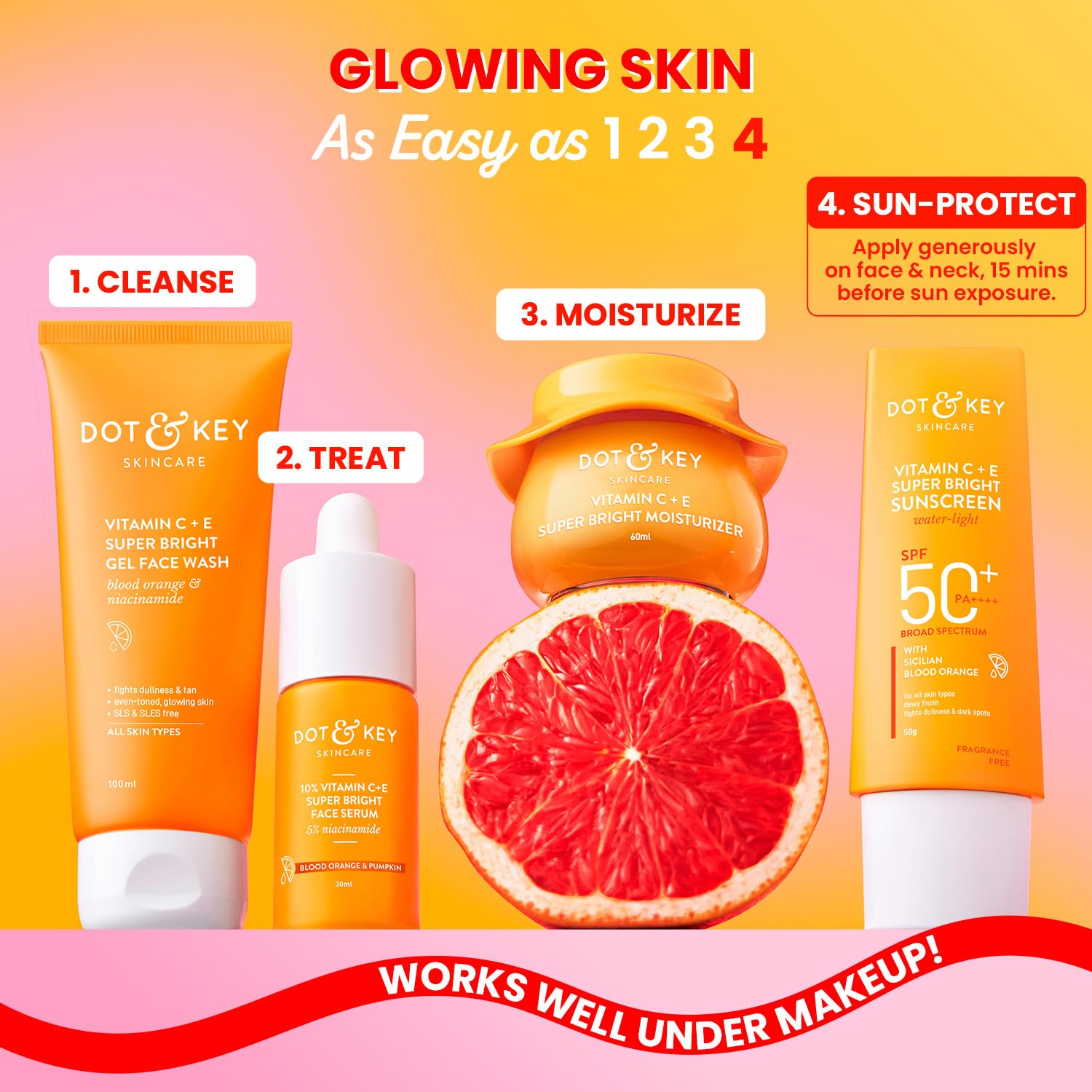 Dot & Key Vitamin C + E Face Sunscreen SPF 50 PA+++ For Glowing Skin, 100% No White Cast [50g]