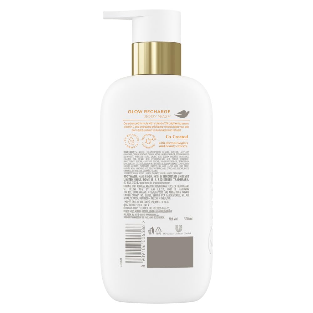 Dove Glow Recharge Exfoliating Serum Body Wash with 3% Brightening Serum + Vitamin C [300 ml]