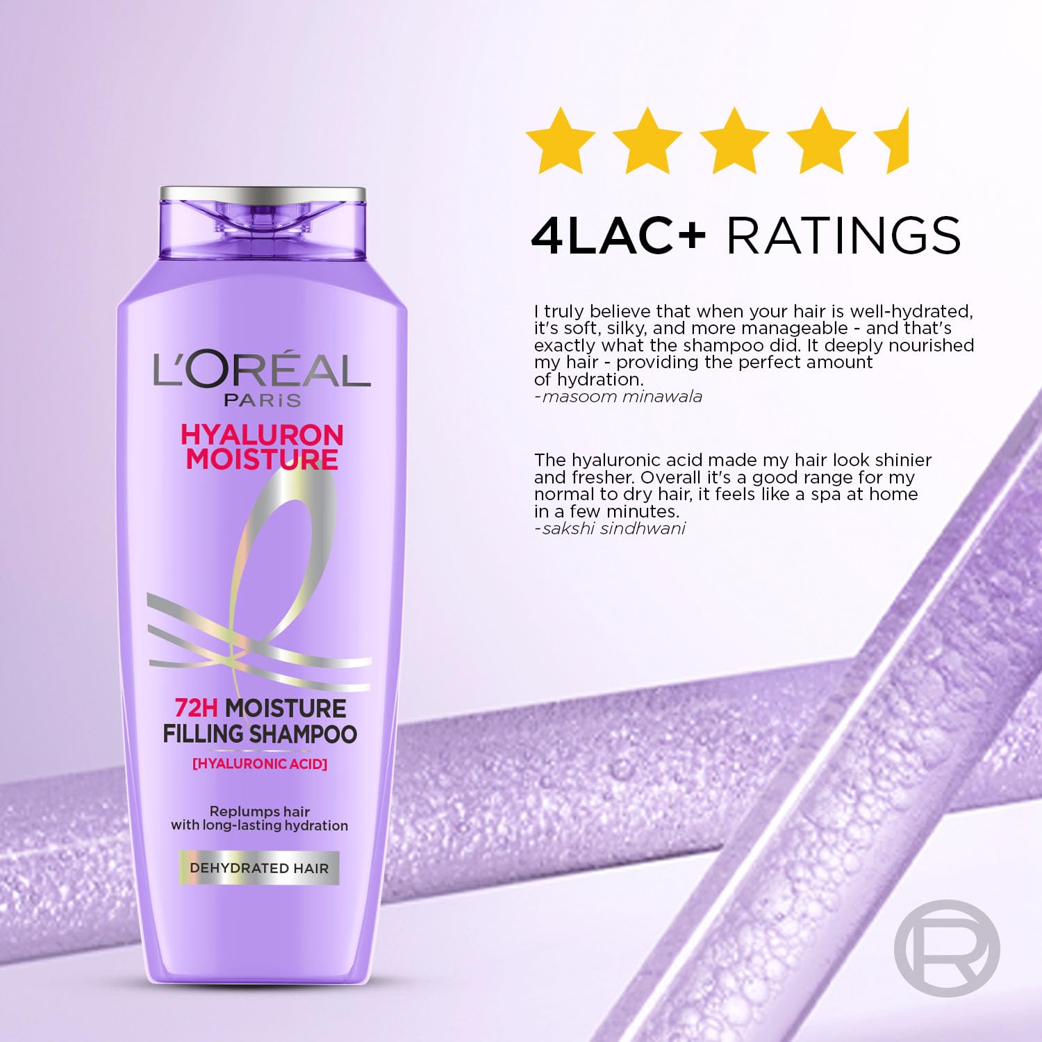 LOreal Paris Hyaluron Moisture Anti-frizz Shampoo With Hyaluronic Acid For 72 HR Dehydrated Hair [200 ml]