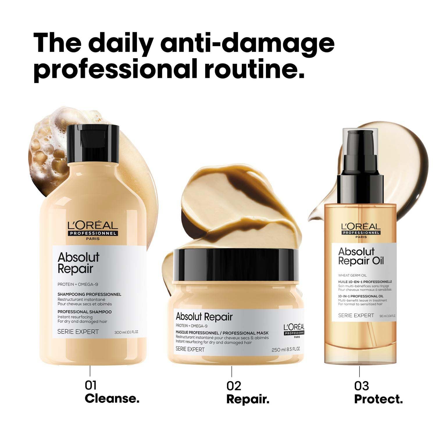 L'Oréal Professionnel Absolut Repair Shampoo For Dry and Damaged Hair With Protein & Omega-9 [300 ml]