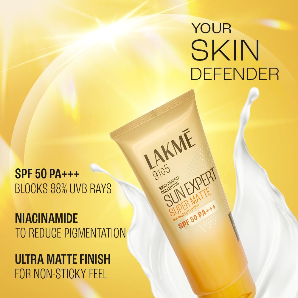 Lakme 9 To 5 Sun Expert Super Matte Sun Screen SPF 50 PA+++ Lightweight Sunscreen Lotion [100 ml]