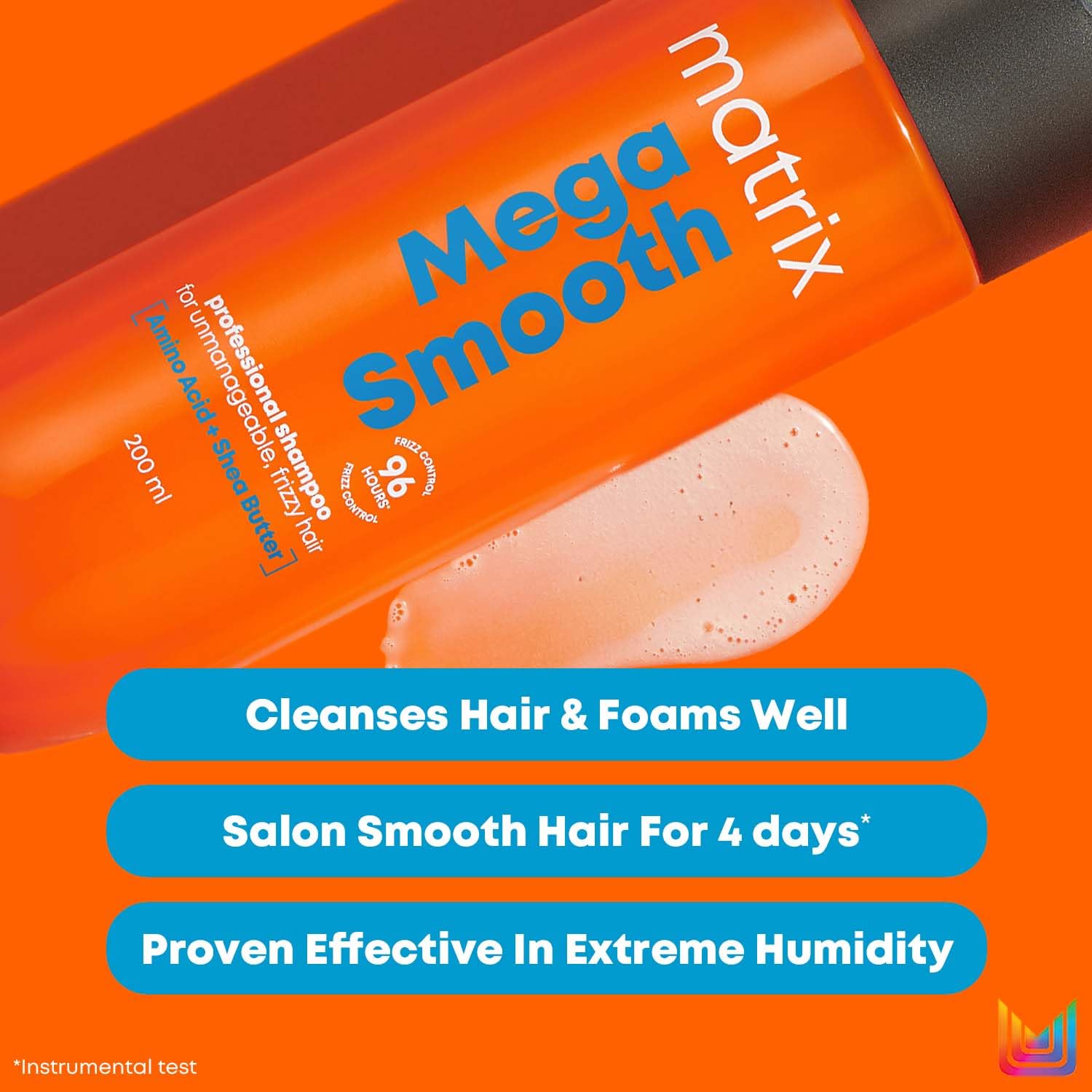 Matrix Mega Smooth Professional Shampoo For Frizzy Hair, For All Hair Types, Paraben-Free [350 ml]