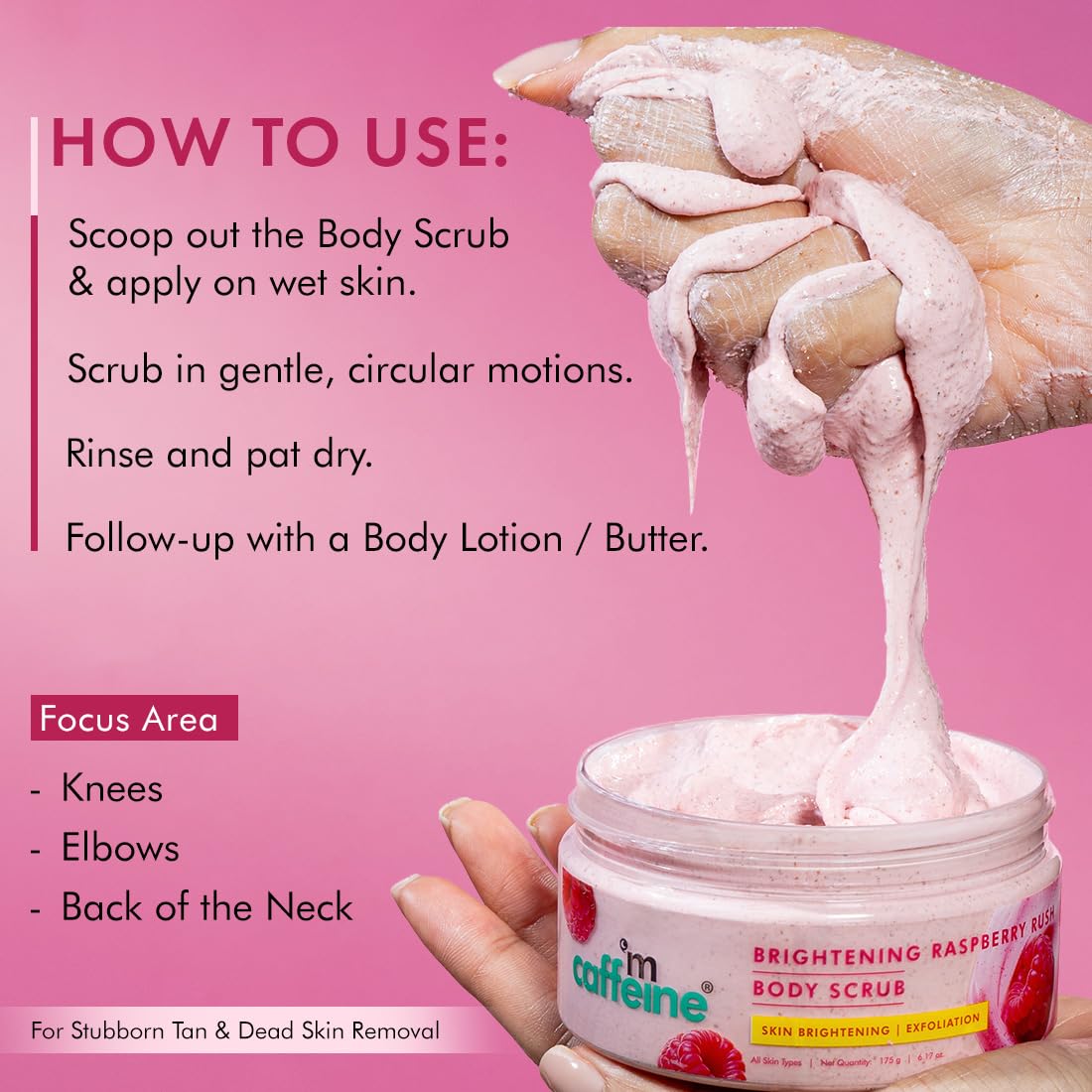 Mcaffeine Brightening Raspberry Rush Body Scrub Removes Tan & Brightens Skin [175 g]