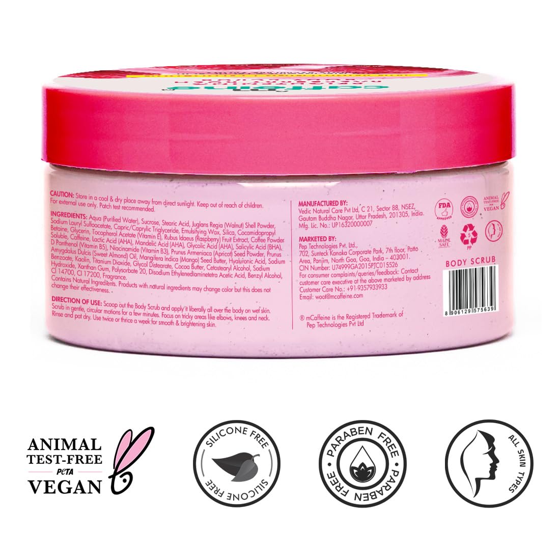 Mcaffeine Brightening Raspberry Rush Body Scrub Removes Tan & Brightens Skin [175 g]