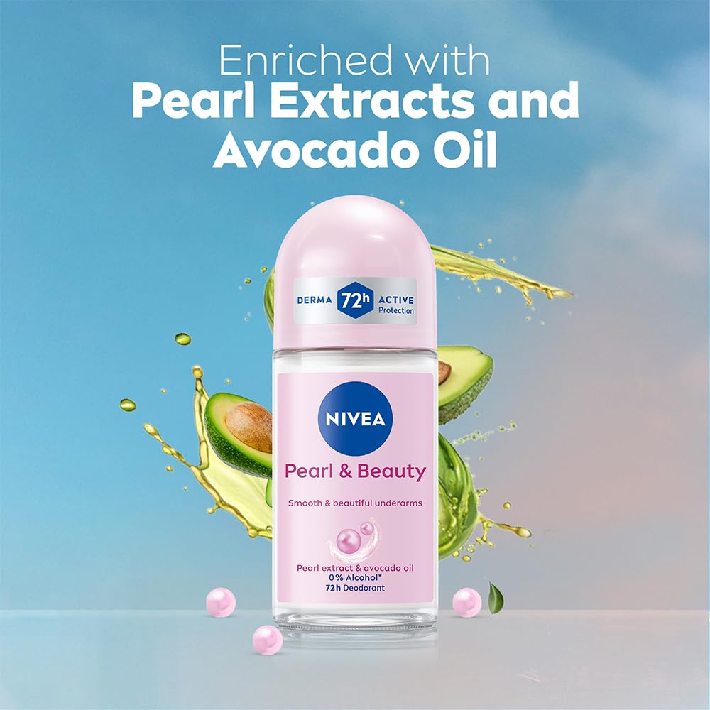 NIVEA 72H Active Protection With Pearl Extract Deo Underarm Roll On - Smooth Skin, Odor Protection [25 ml]