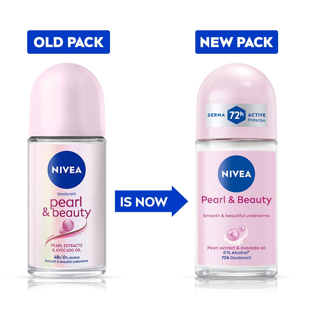 NIVEA 72H Active Protection With Pearl Extract Deo Underarm Roll On - Smooth Skin, Odor Protection [50 ml]