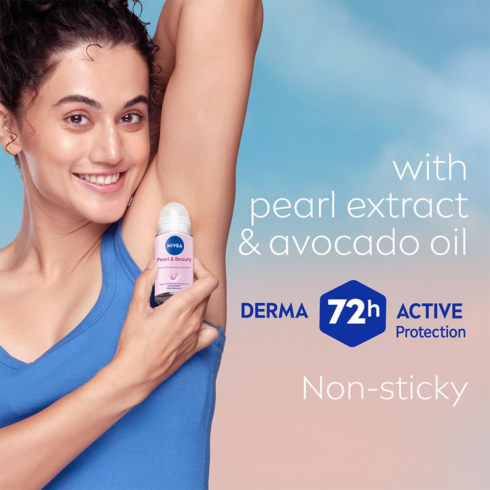 NIVEA 72H Active Protection With Pearl Extract Deo Underarm Roll On - Smooth Skin, Odor Protection [50 ml]