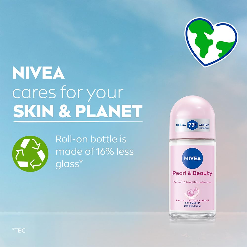 NIVEA 72H Active Protection With Pearl Extract Deo Underarm Roll On - Smooth Skin, Odor Protection [50 ml]