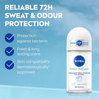 NIVEA Fresh Natural Anti Roll-On Deodorant 72H Protection & Long Lasting [50 ml]