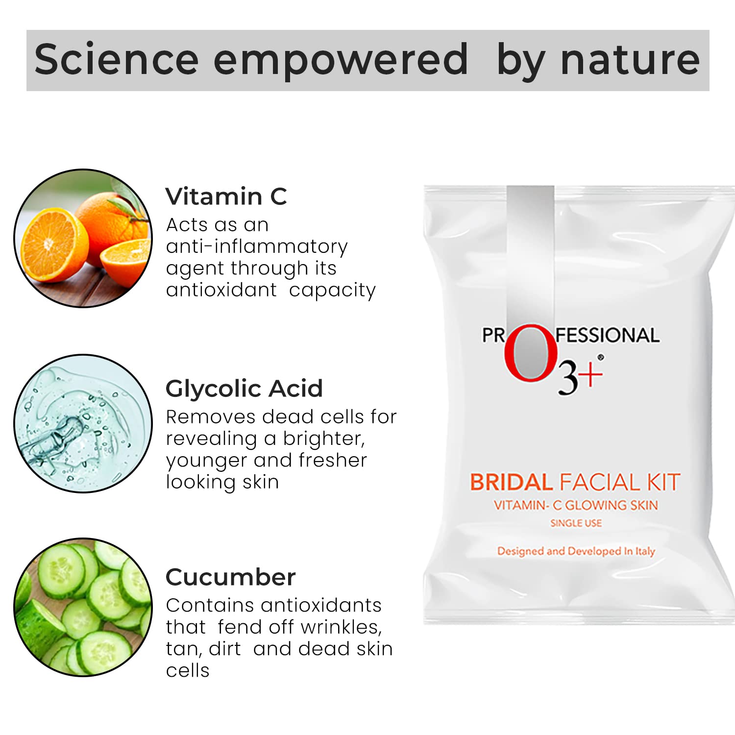 O3+ Bridal Facial Kit Vitamin C for Glowing Skin with Niacinamide | For All Skin Types [67 g + 69 ml]