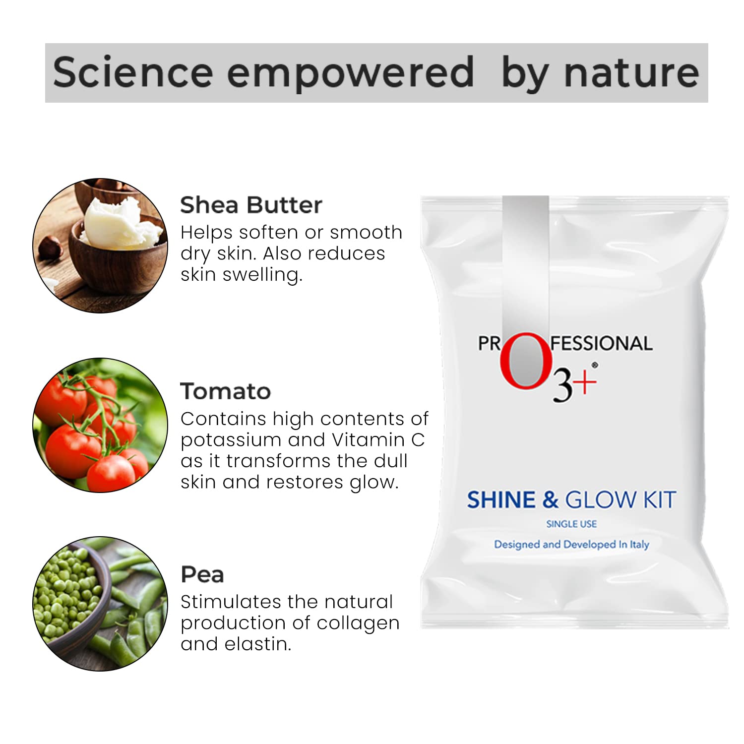 O3+ Shine & Glow Facial Kit for Instant Glowing Skin | Unisex Facial Kit for All Skin Types [32 g + 6 ml]