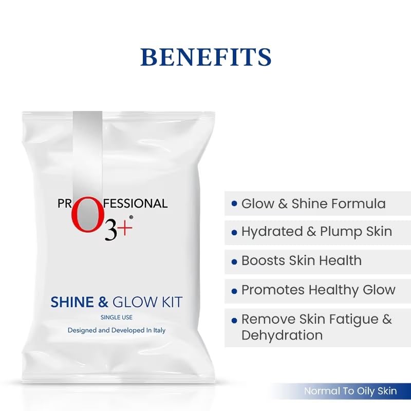 O3+ Shine & Glow Facial Kit for Instant Glowing Skin | Unisex Facial Kit for All Skin Types [32 g + 6 ml]