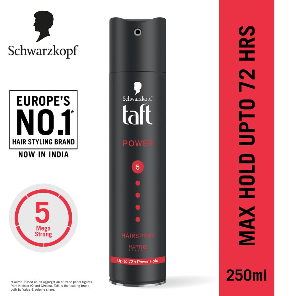 Schwarzkopf TAFT Power Hair Spray With Caffeine Formula For Strengthening Hold 5, Upto 72 Hrs [250 ml]