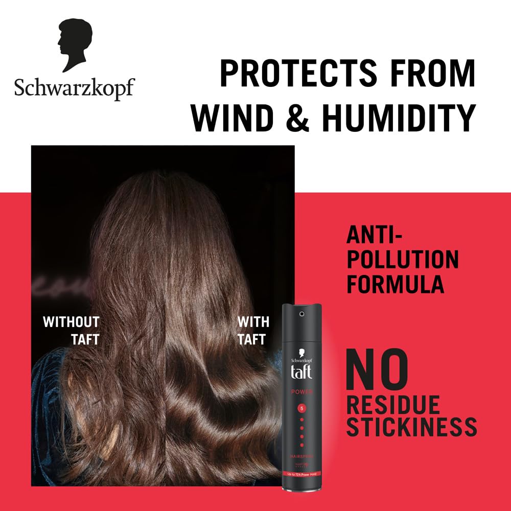 Schwarzkopf TAFT Power Hair Spray With Caffeine Formula For Strengthening Hold 5, Upto 72 Hrs [250 ml]