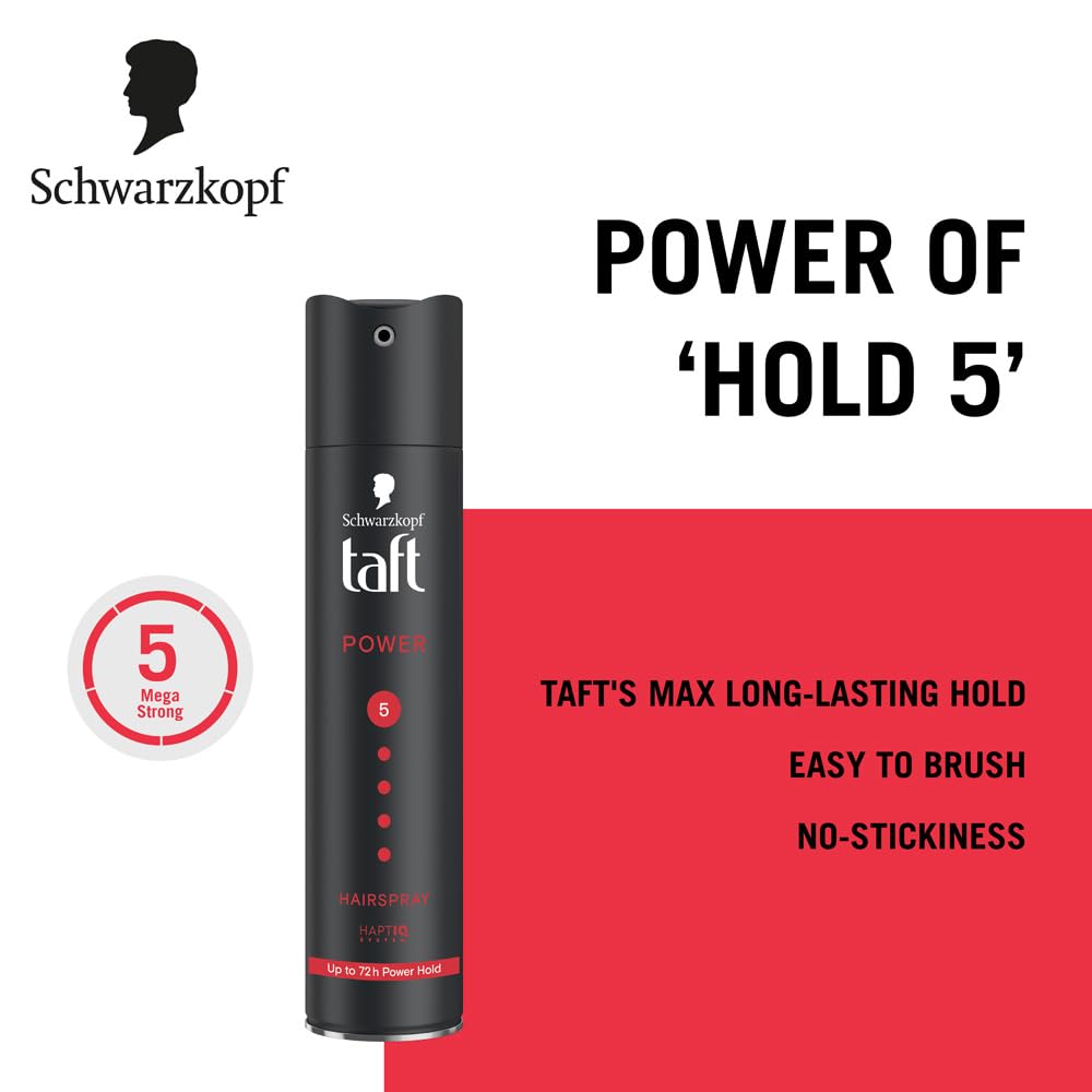 Schwarzkopf TAFT Power Hair Spray With Caffeine Formula For Strengthening Hold 5, Upto 72 Hrs [250 ml]