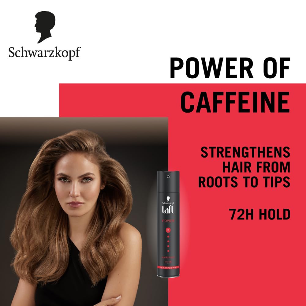 Schwarzkopf TAFT Power Hair Spray With Caffeine Formula For Strengthening Hold 5, Upto 72 Hrs [250 ml]
