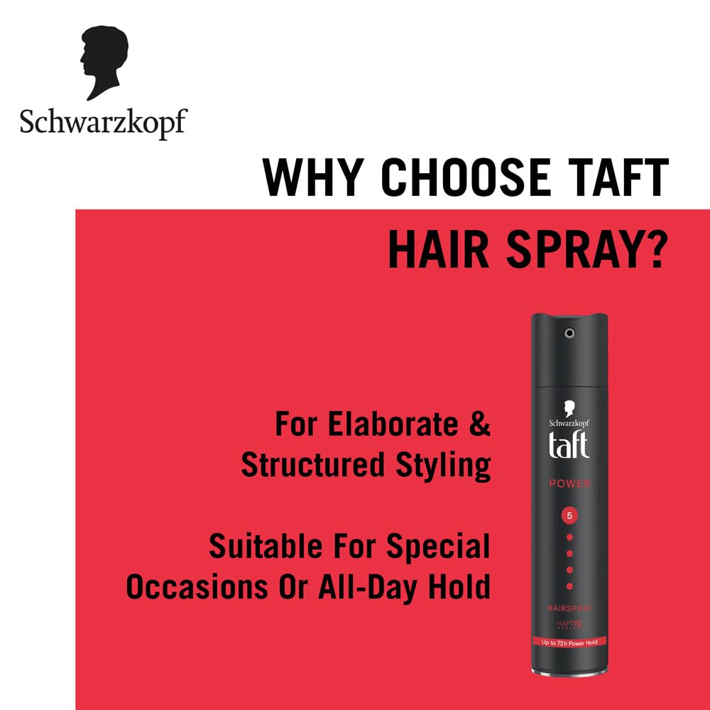 Schwarzkopf TAFT Power Hair Spray With Caffeine Formula For Strengthening Hold 5, Upto 72 Hrs [250 ml]
