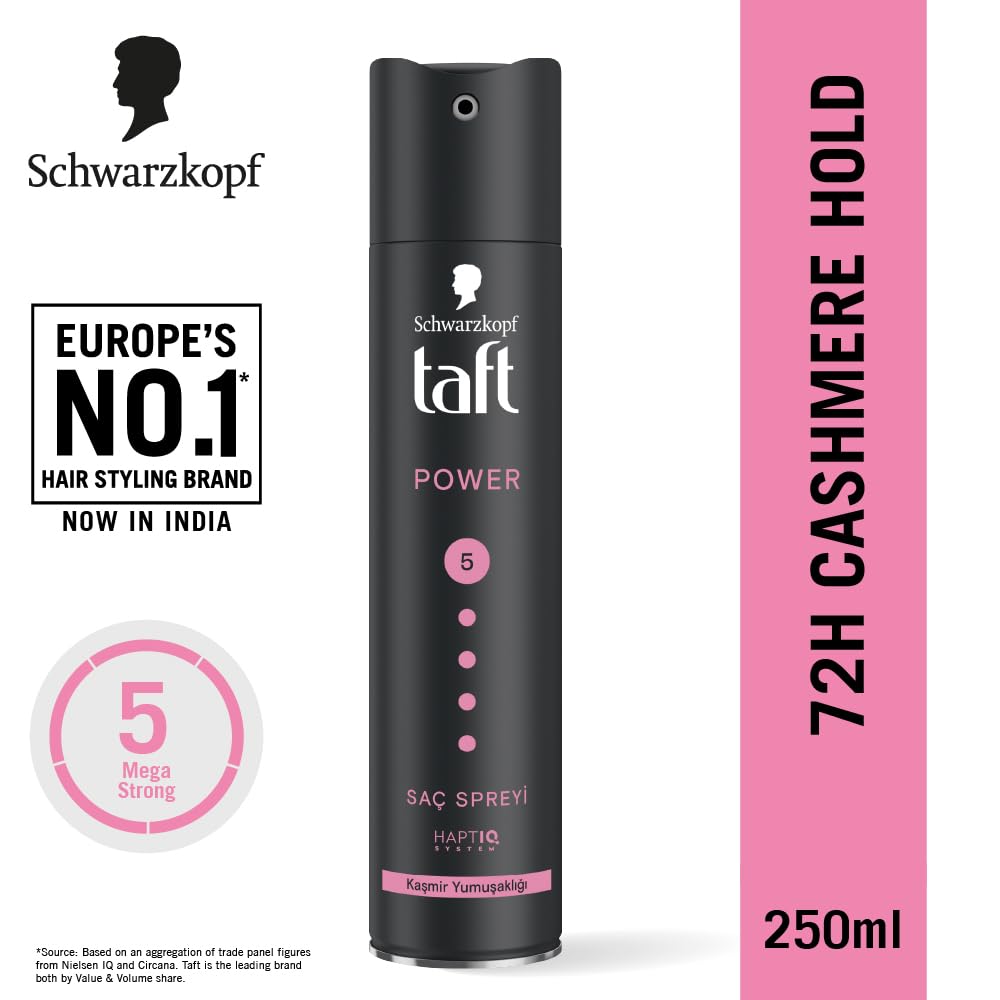 Schwarzkopf TAFT Power Hold 5 Hair Spray for Heat Protection, Gives Cashmere like Softness [250 ml]