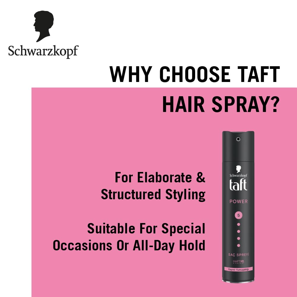 Schwarzkopf TAFT Power Hold 5 Hair Spray for Heat Protection, Gives Cashmere like Softness [250 ml]