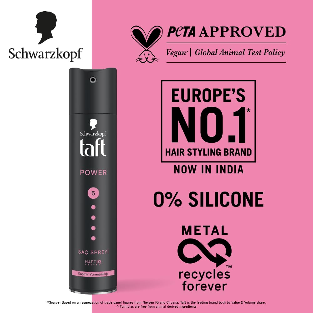 Schwarzkopf TAFT Power Hold 5 Hair Spray for Heat Protection, Gives Cashmere like Softness [250 ml]