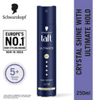 Schwarzkopf TAFT Ultimate Hair Spray For Hair With Crystal Shine Hold 5+, Lasts For 72 Hours [250 ml]