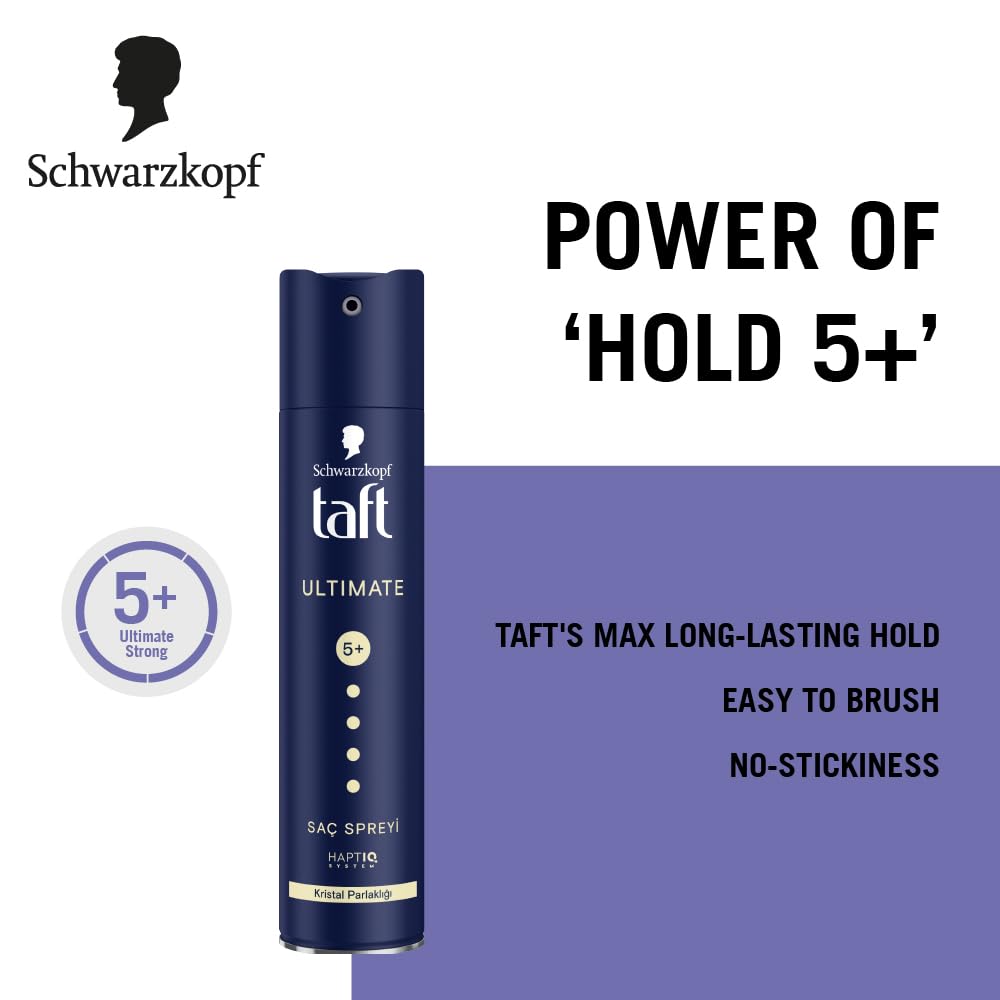 Schwarzkopf TAFT Ultimate Hair Spray For Hair With Crystal Shine Hold 5+, Lasts For 72 Hours [250 ml]
