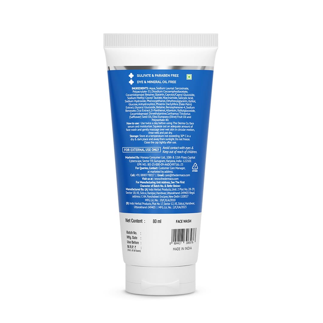 The Derma co. Sali-Cinamide Anti-Acne Face Wash with 2% Salicylic Acid & 2% Niacinamide [80 ml]