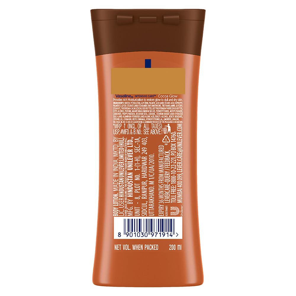 Vaseline Cocoa Glow Serum In Lotion, 100% Pure Cocoa & Shea Butter for Glowing & Soft Skin [200 ml]
