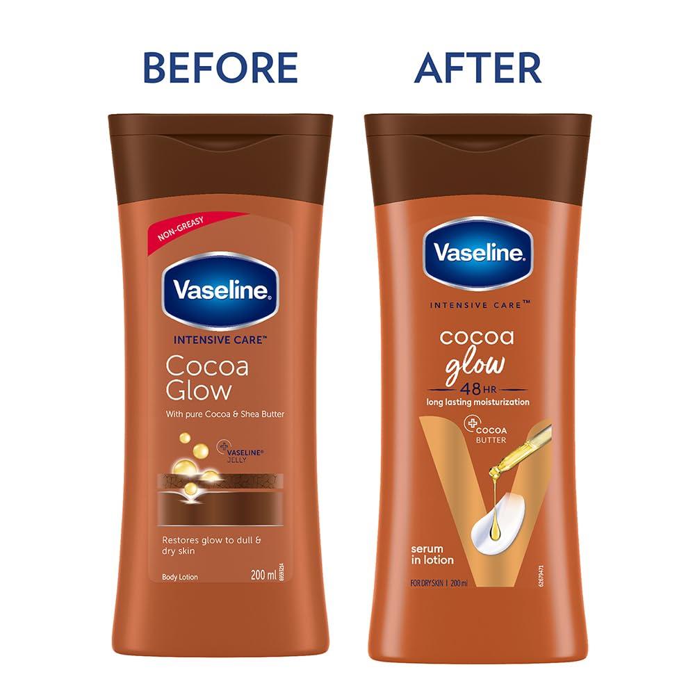 Vaseline Cocoa Glow Serum In Lotion, 100% Pure Cocoa & Shea Butter for Glowing & Soft Skin [200 ml]