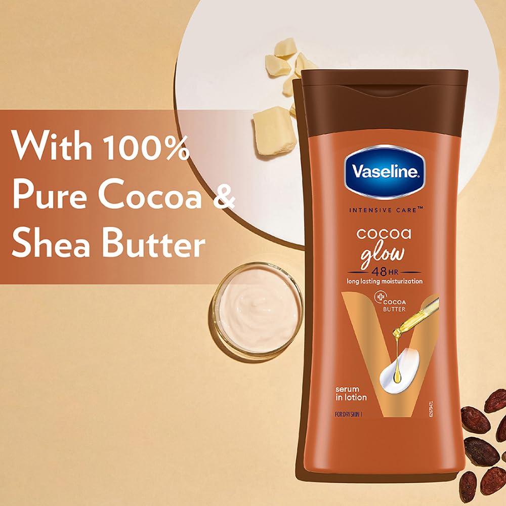 Vaseline Cocoa Glow Serum In Lotion, 100% Pure Cocoa & Shea Butter for Glowing & Soft Skin [200 ml]