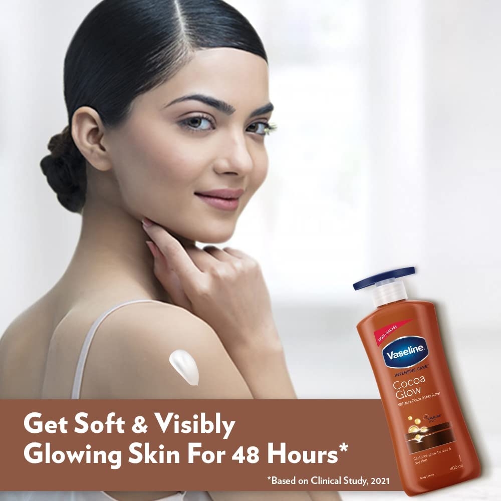 Vaseline Cocoa Glow Serum In Lotion, 100% Pure Cocoa & Shea Butter for Glowing & Soft Skin [400 ml]