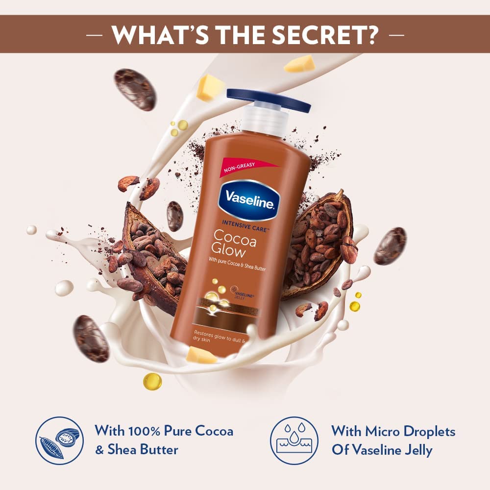 Vaseline Cocoa Glow Serum In Lotion, 100% Pure Cocoa & Shea Butter for Glowing & Soft Skin [400 ml]