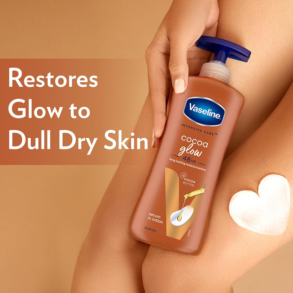 Vaseline Cocoa Glow Serum In Lotion, 100% Pure Cocoa & Shea Butter for Glowing & Soft Skin [600 ml]