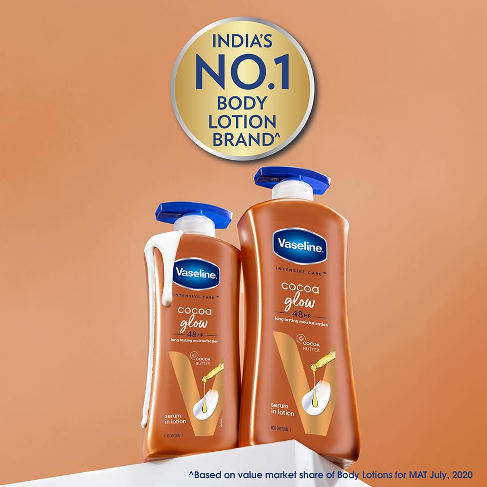Vaseline Cocoa Glow Serum In Lotion, 100% Pure Cocoa & Shea Butter for Glowing & Soft Skin [600 ml]