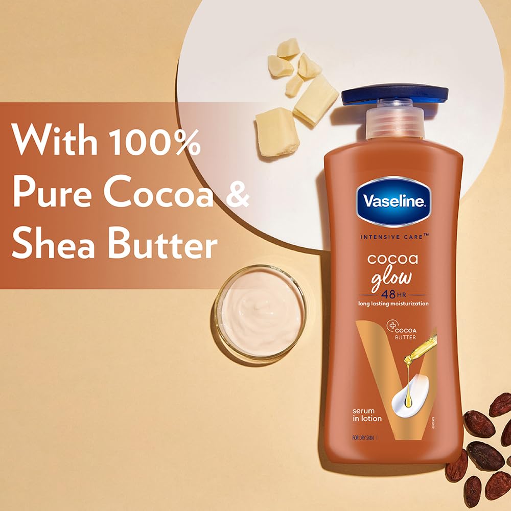 Vaseline Cocoa Glow Serum In Lotion, 100% Pure Cocoa & Shea Butter for Glowing & Soft Skin [600 ml]