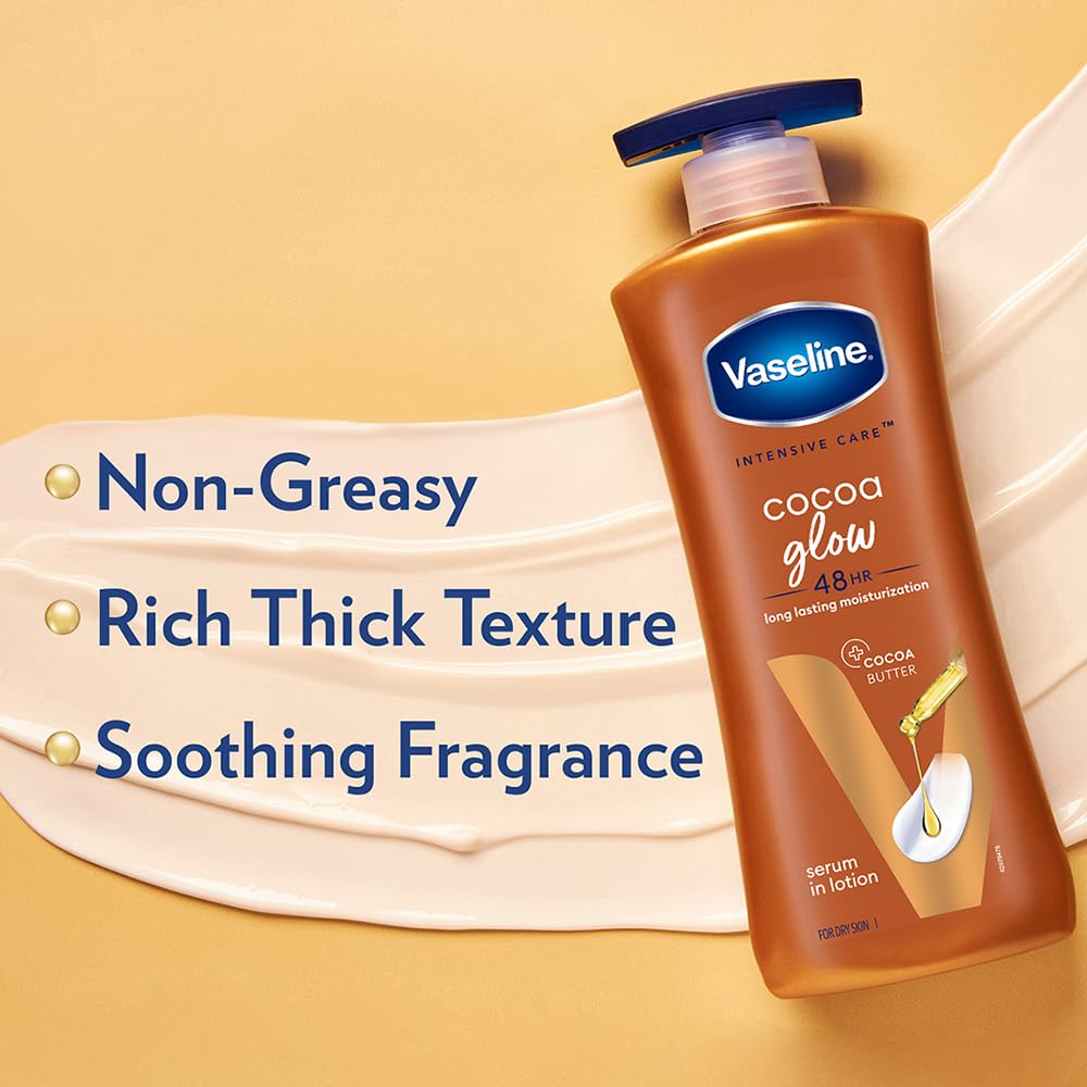 Vaseline Cocoa Glow Serum In Lotion, 100% Pure Cocoa & Shea Butter for Glowing & Soft Skin [600 ml]