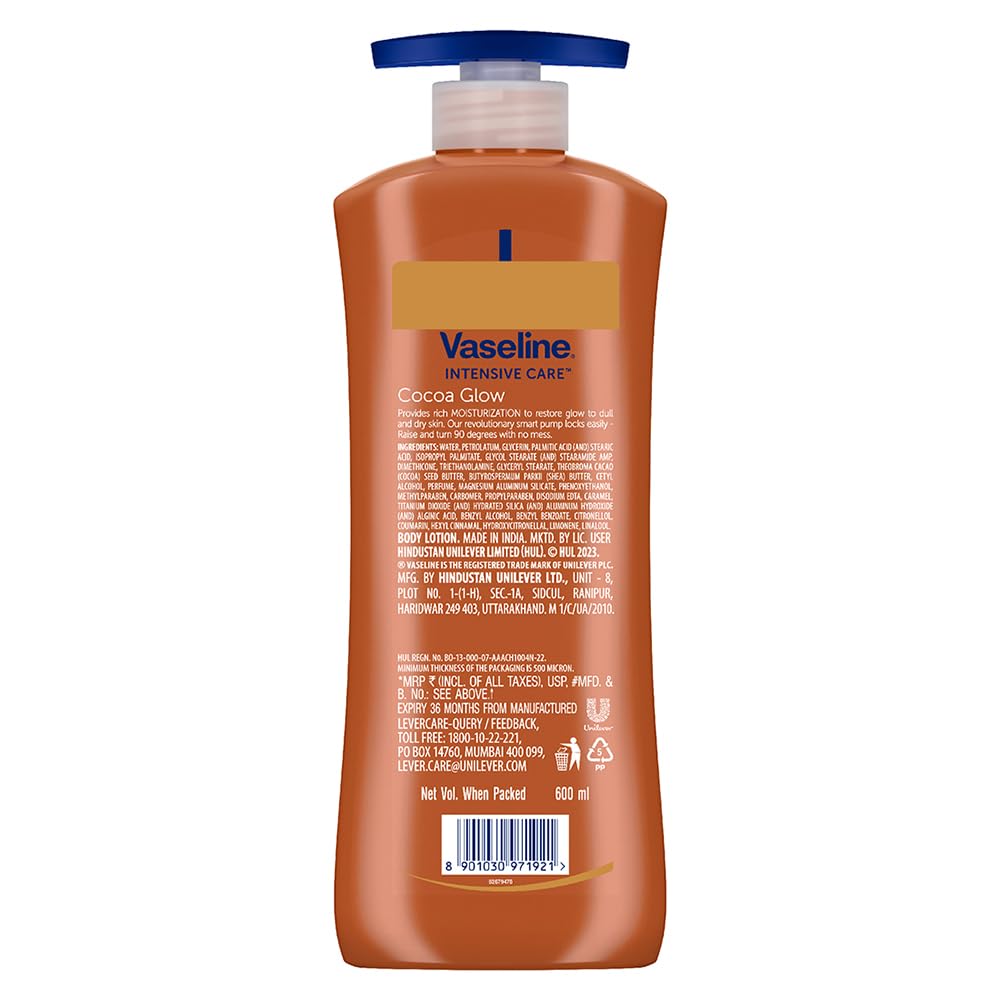 Vaseline Cocoa Glow Serum In Lotion, 100% Pure Cocoa & Shea Butter for Glowing & Soft Skin [600 ml]