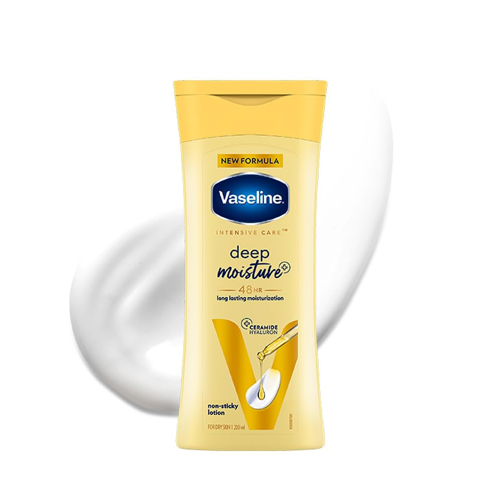 Vaseline Deep Moisture Body Lotion ,For Dry Skin, Moisturised Glowing Skin, With Pro Ceramides [200 ml]