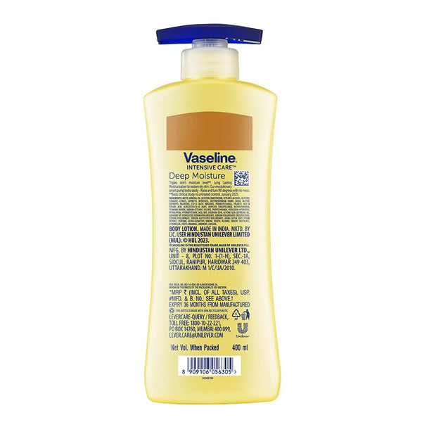 Vaseline Deep Moisture Body Lotion, For Dry Skin, Moisturised Glowing Skin, With Pro Ceramides [400 ml]