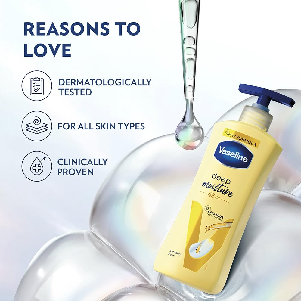 Vaseline Deep Moisture Body Lotion ,For Dry Skin, Moisturised Glowing Skin, With Pro Ceramides [600 ml]