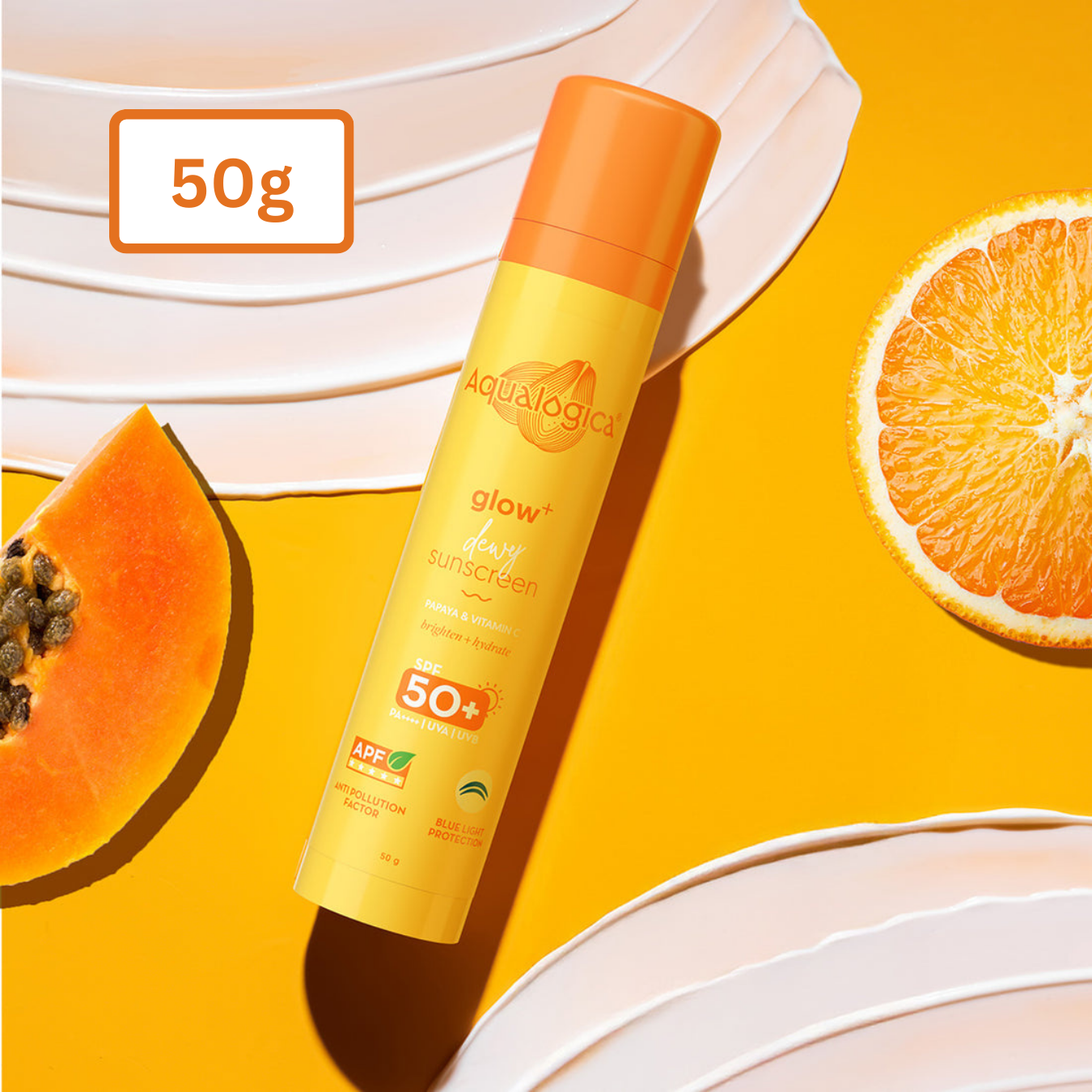 Aqualogica Glow+ Dewy Lightweigh Sunscreen Gel SPF 50+ PA++++ with Papaya & Vitamin C [50g]